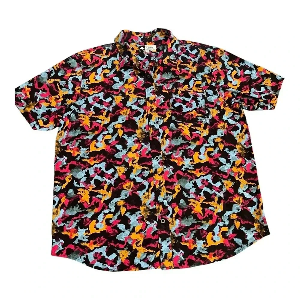Lifted Research Group LRG Abstract Button Up Short Sleeve Shirt Men’s size L